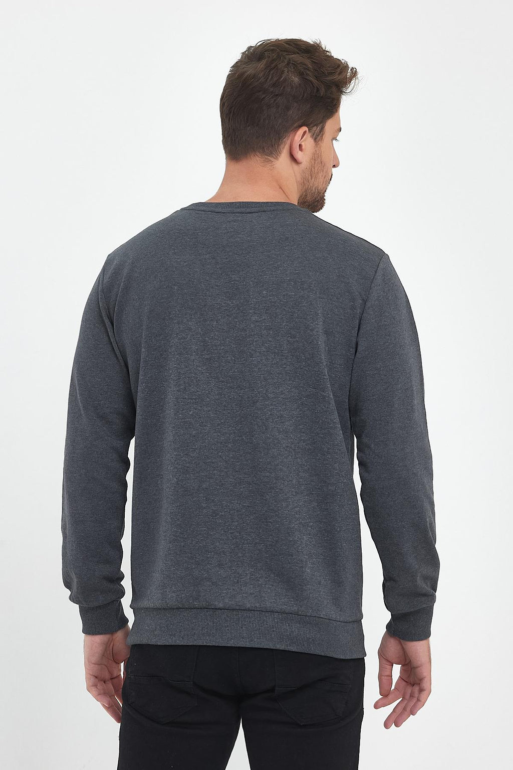 Erkek Siyah-Lacivert-Antrasit Bisiklet Yaka Nakış Detaylı Regular Fit 3'Lü Sweatshirt