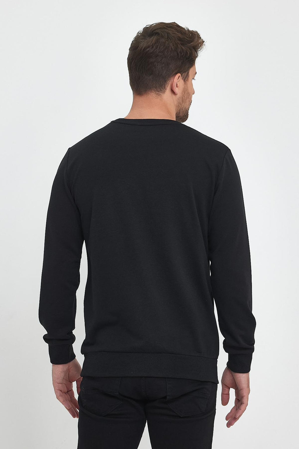 Siyah-Gri Erkek Supermagic Göğüs Baskılı Basic 2'li Sweatshirt