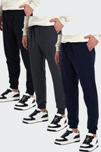 Erkek Siyah-Lacivert-Antrasit Arka Cep Etiket Detaylı Paça Lastikli Regular Fit 3'Lü Eşofman Altı CMREO09-3