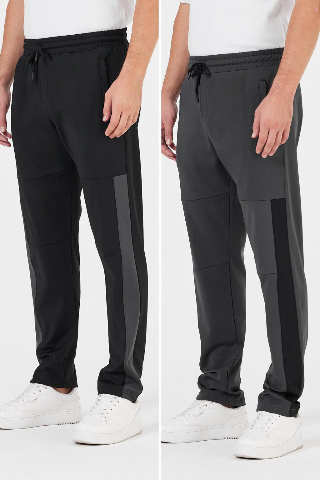 Erkek Siyah-Antrasit Standart Fit Normal Kesim Düz Paça Cep Fermuarlı Rahat Jogger 2'li Eşofman Altı CMRE100-2