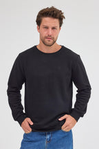 Erkek Siyah Standart Fit Normal Kesim Pamuklu Basic Bisiklet Yaka Sweatshirt