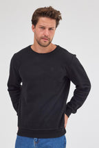 Erkek Siyah Standart Fit Normal Kesim Pamuklu Basic Bisiklet Yaka Sweatshirt