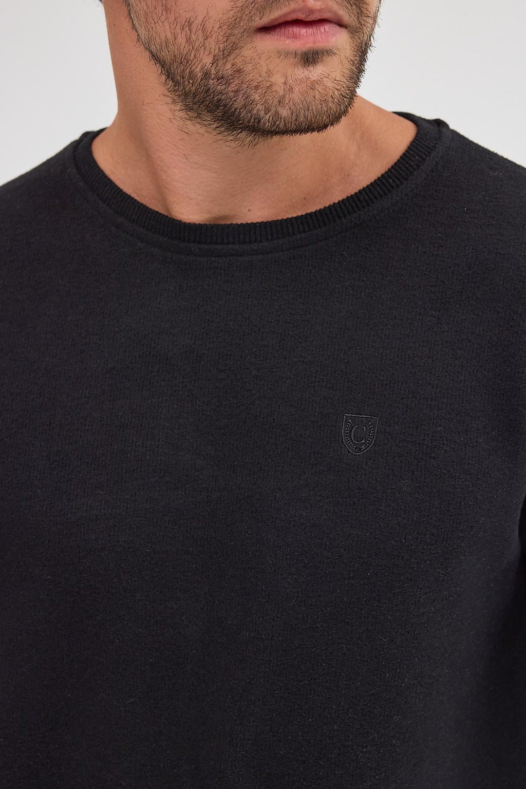 Erkek Siyah Standart Fit Normal Kesim Pamuklu Basic Bisiklet Yaka Sweatshirt