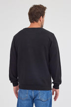 Erkek Siyah Standart Fit Normal Kesim Pamuklu Basic Bisiklet Yaka Sweatshirt