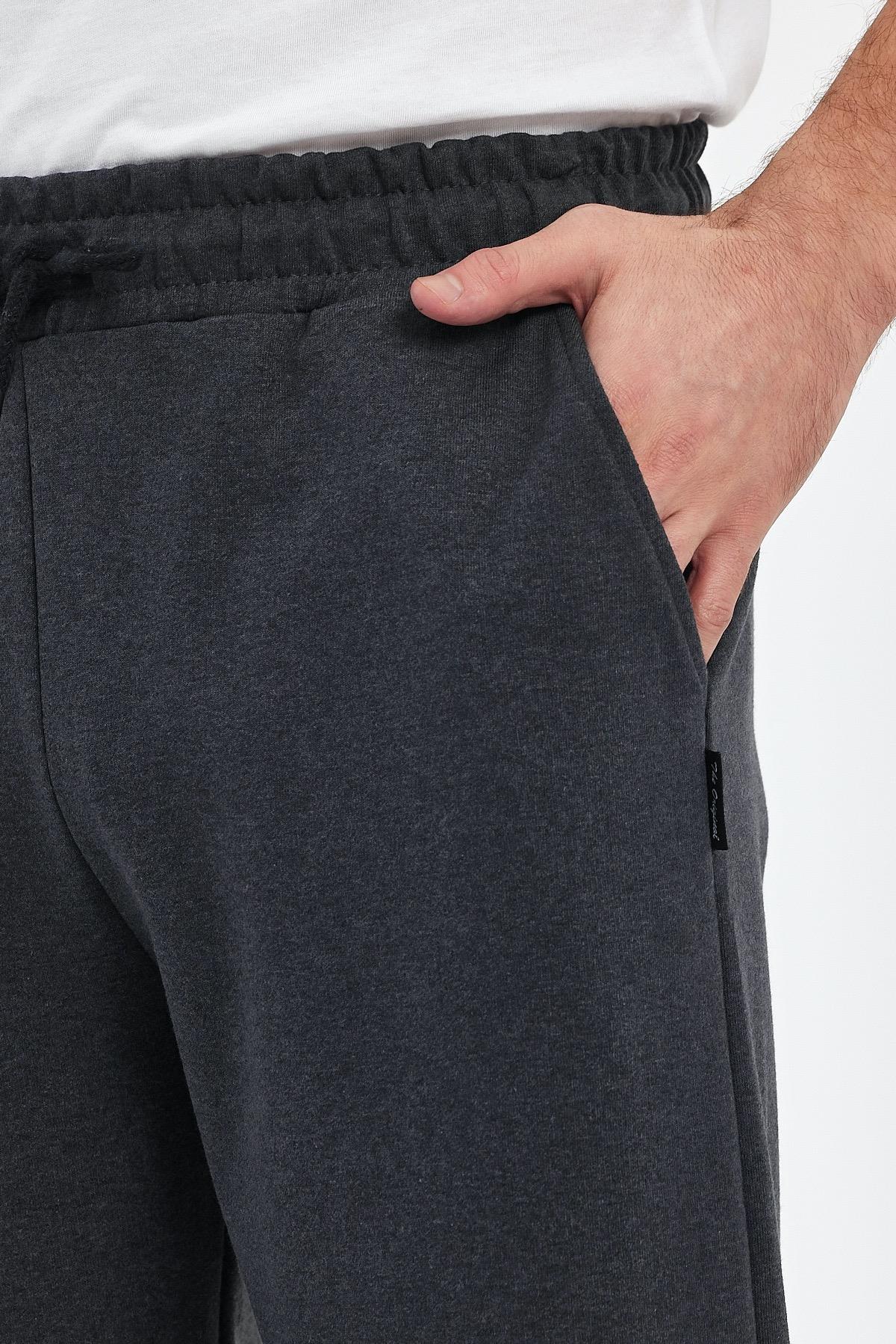 mmetalic Erkek Yanları Cepli Antrasit Bermuda Diz Altı Kapri Beli Ayarlanabilir Lastikli Uzun Şort