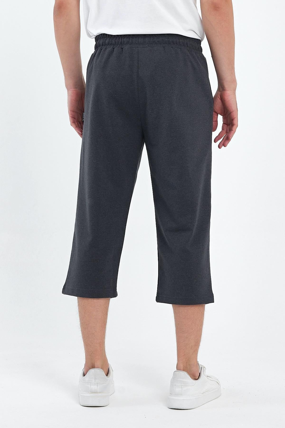 mmetalic Erkek Yanları Cepli Antrasit Bermuda Diz Altı Kapri Beli Ayarlanabilir Lastikli Uzun Şort