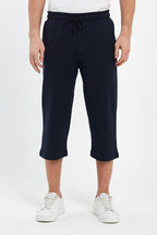 Erkek Yanları Cepli Lacivert Bermuda Diz Altı Kapri Beli Ayarlanabilir Lastikli Uzun Şort CMRE74-Lacivert