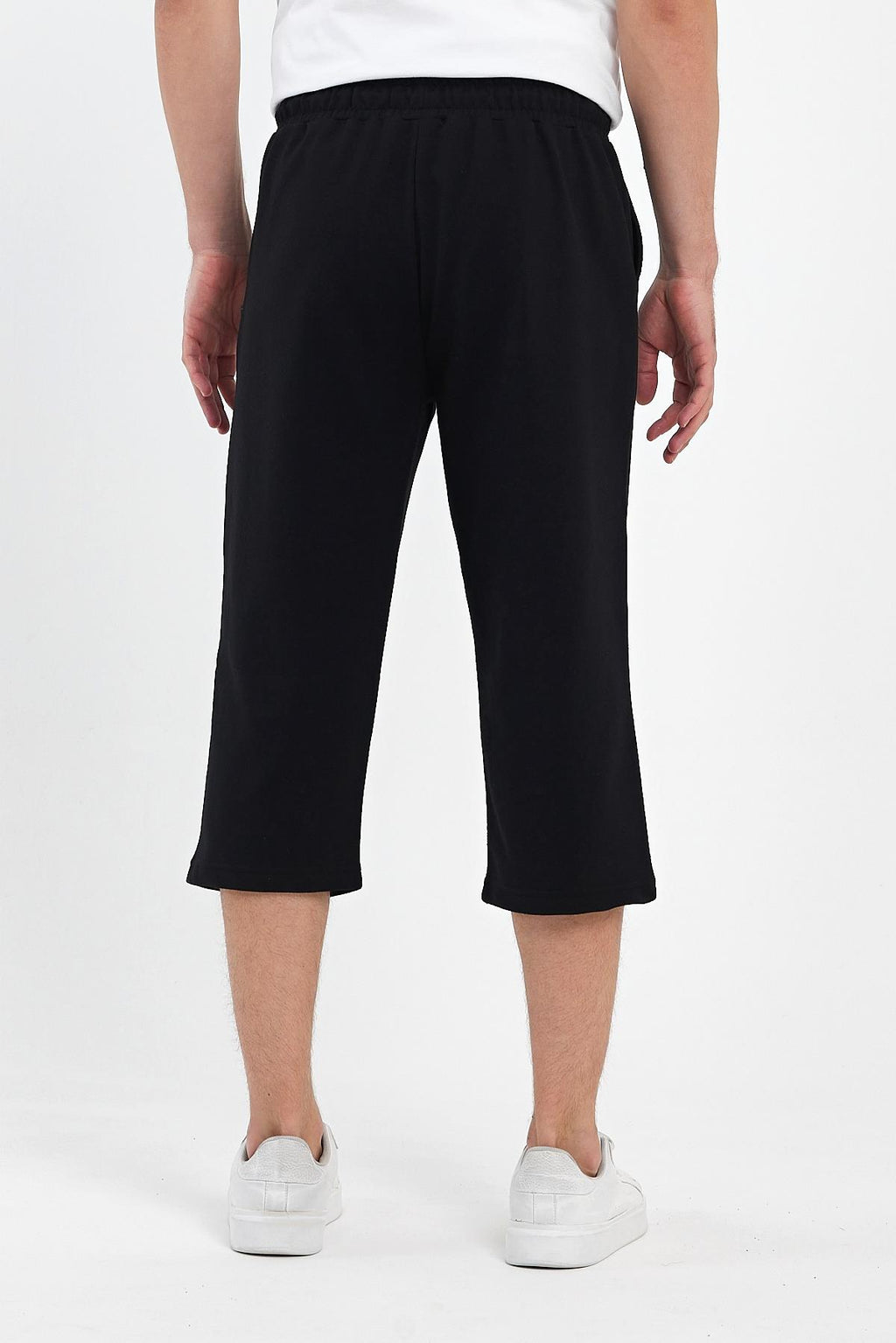 Erkek Yanları Cepli Siyah Bermuda Diz Altı Kapri Beli Ayarlanabilir Lastikli Uzun Şort CMRE74-Siyah