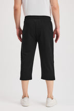 Erkek Yanları Cepli Siyah Bermuda Diz Altı Kapri Beli Ayarlanabilir Lastikli Uzun Şort CMRE108