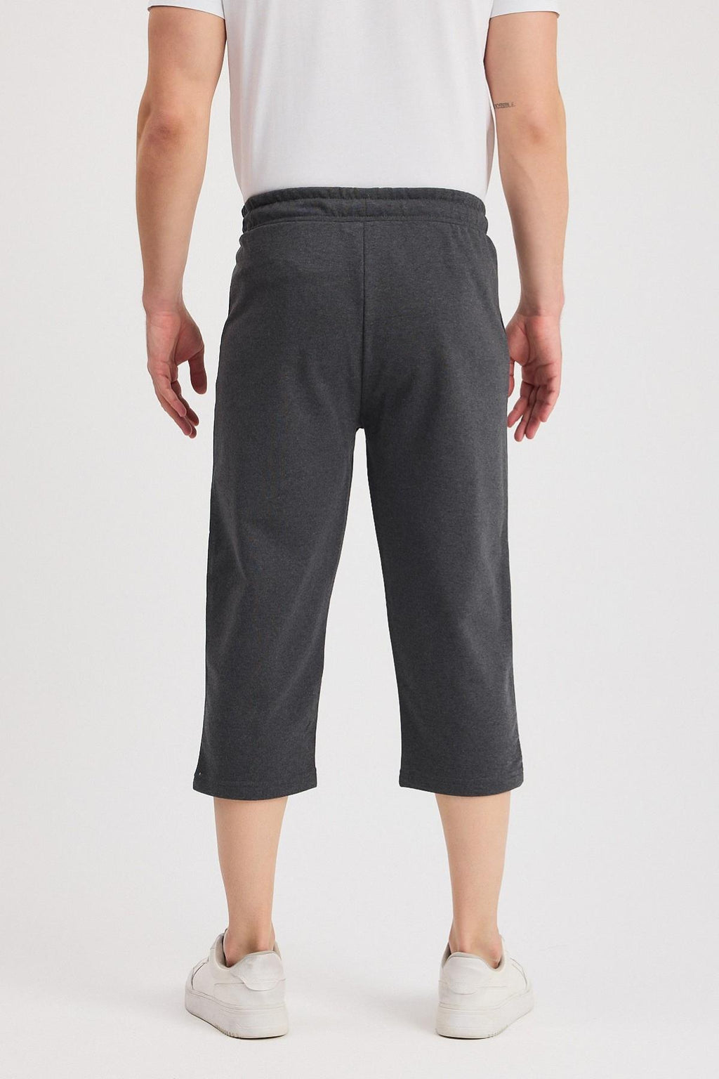 Erkek Yanları Cepli Antrasit Bermuda Diz Altı Kapri Beli Ayarlanabilir Lastikli Uzun Şort CMRE108