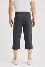 Erkek Yanları Cepli Antrasit Bermuda Diz Altı Kapri Beli Ayarlanabilir Lastikli Uzun Şort CMRE108