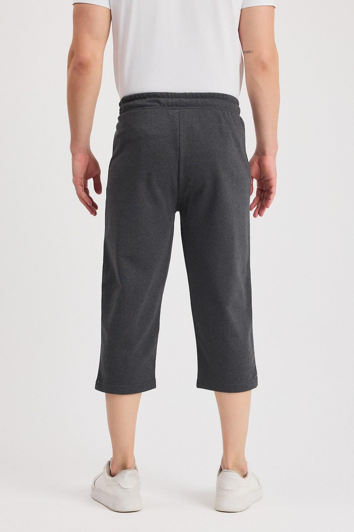 Erkek Yanları Cepli Antrasit Bermuda Diz Altı Kapri Beli Ayarlanabilir Lastikli Uzun Şort CMRE108