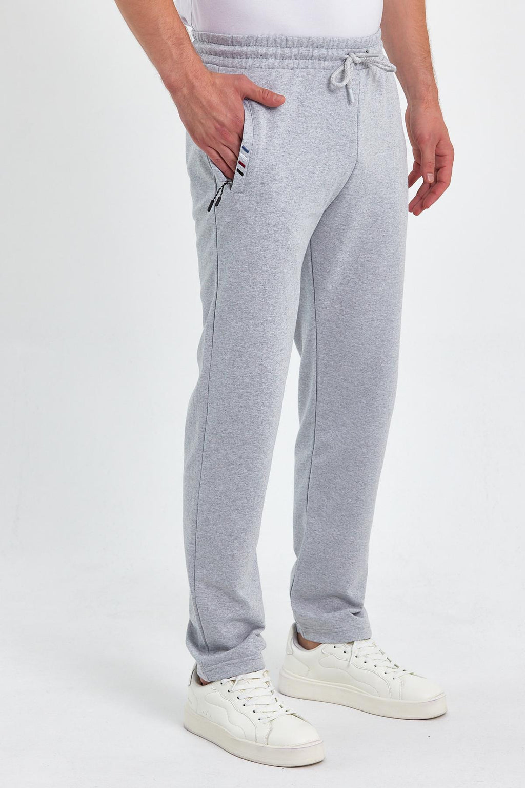 Gri Erkek Fermuar Cep Nakış Detaylı Düz Paça Rahat Kesim Eşofman Altı