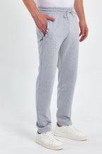 Gri Erkek Fermuar Cep Nakış Detaylı Düz Paça Rahat Kesim Eşofman Altı