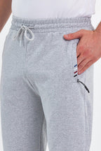 Gri Erkek Fermuar Cep Nakış Detaylı Düz Paça Rahat Kesim Eşofman Altı