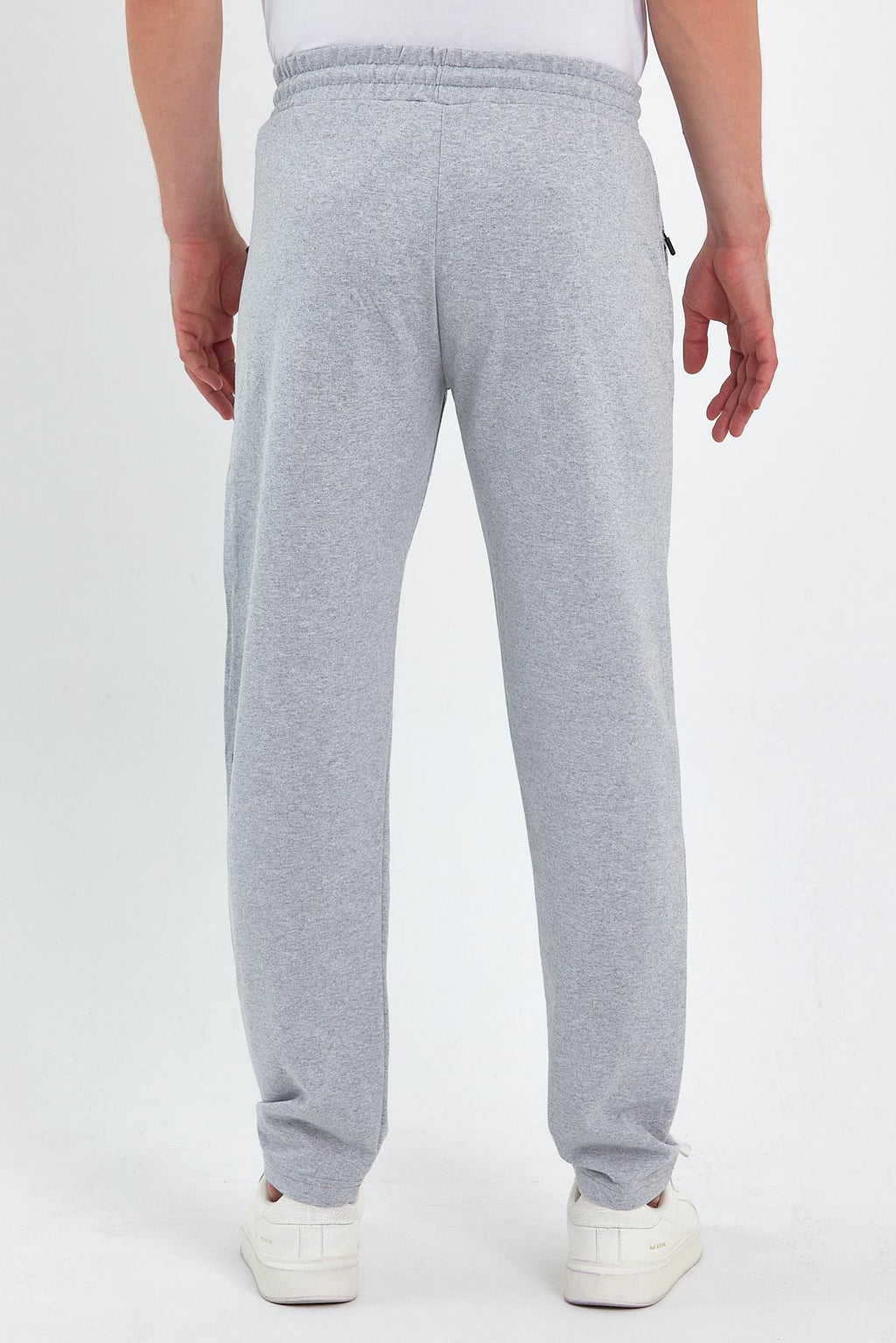 Gri Erkek Fermuar Cep Nakış Detaylı Düz Paça Rahat Kesim Eşofman Altı