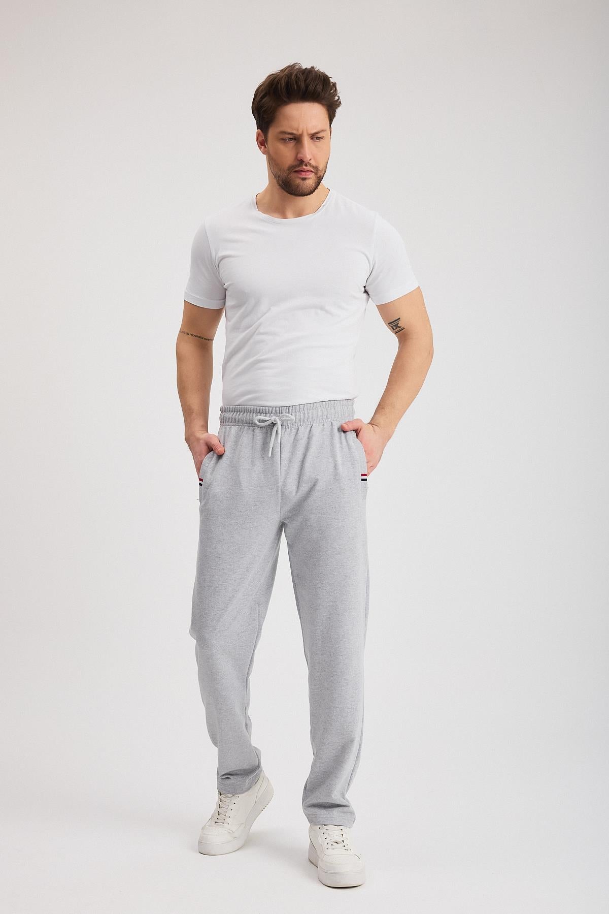 Siyah-Antrasit Erkek Fermuarlı Cepli Nakış Detaylı Düz Paça Rahat Kesim Günlük 2'li Eşofman Altı