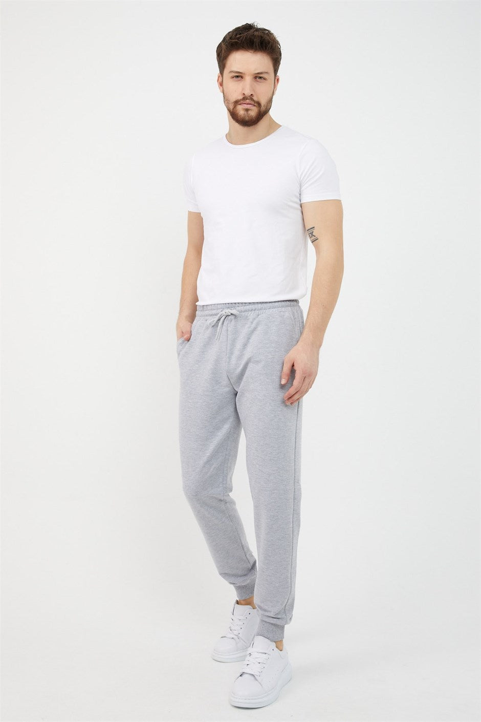 Erkek Regular Fit Rahat Kesim Beli Bağcıklı Jogger Cepli Lastikli Paça Gri Eşofman Altı
