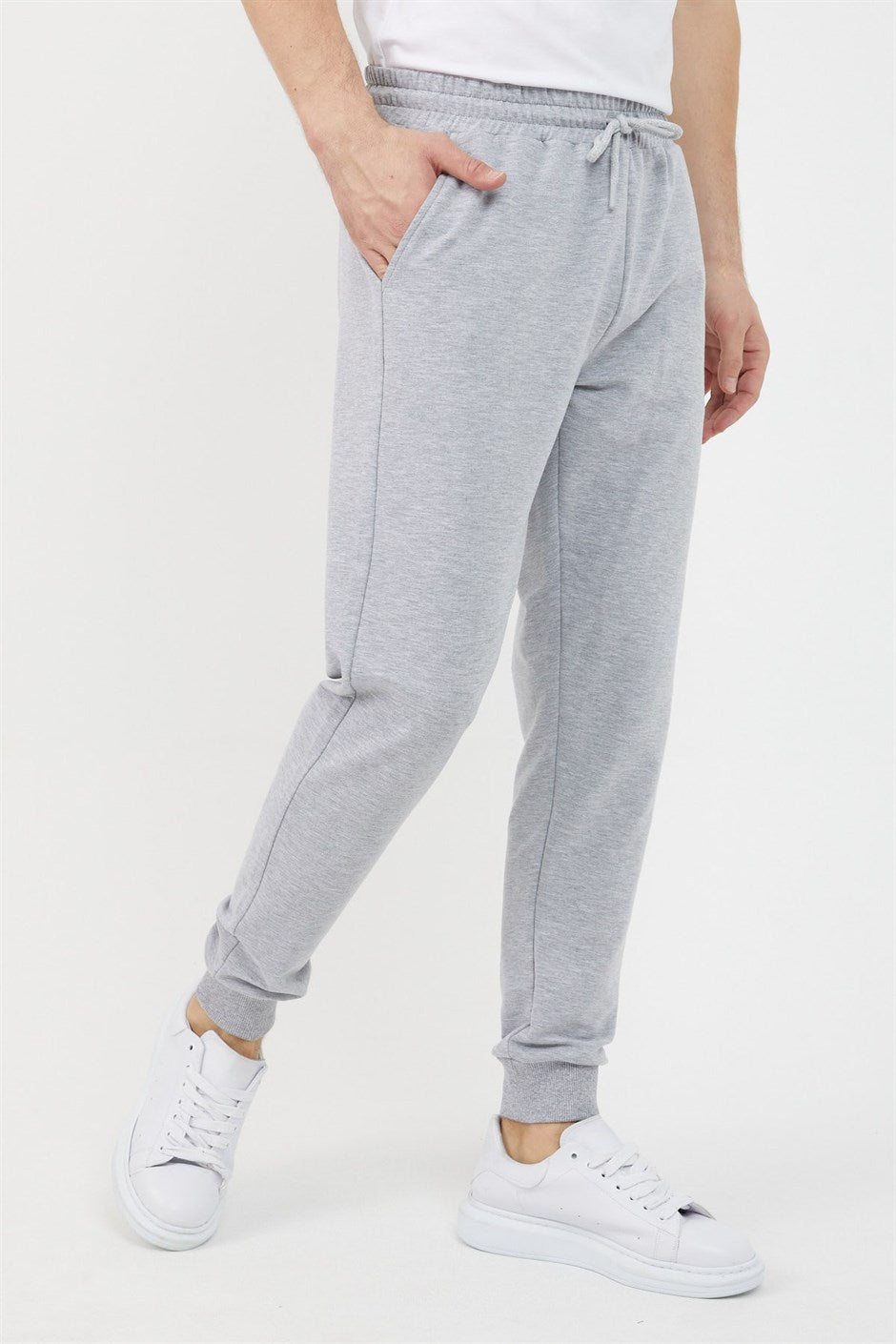 Erkek Regular Fit Rahat Kesim Beli Bağcıklı Jogger Cepli Lastikli Paça Gri Eşofman Altı