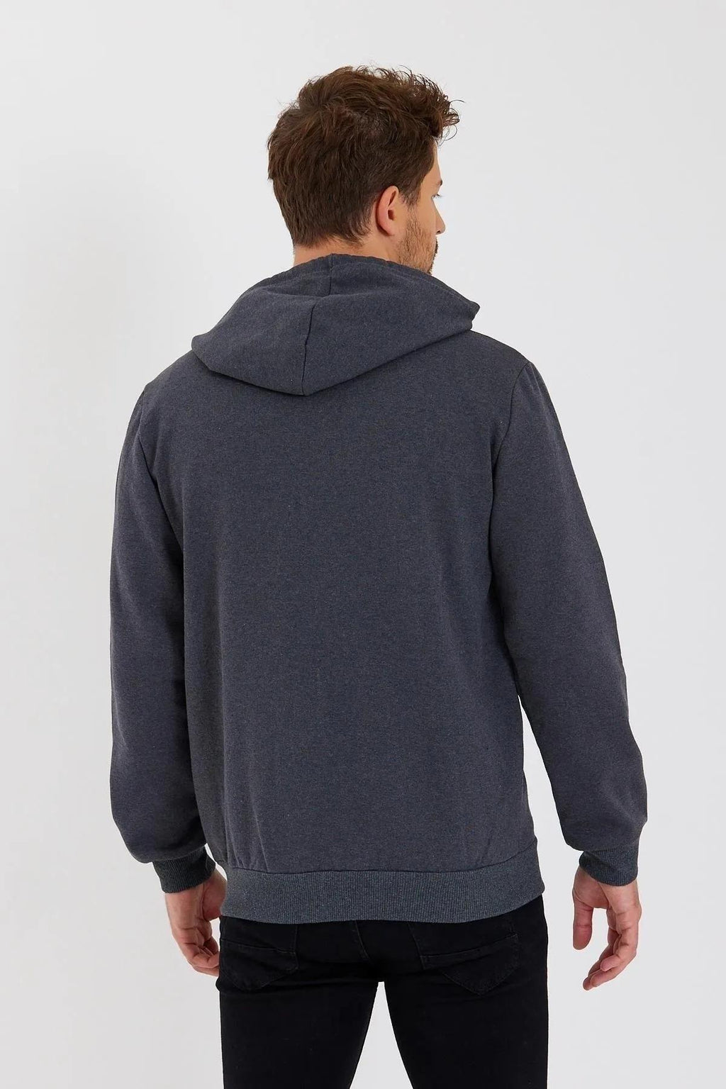 Antrasit Kapüşonlu Regular Fit Hırka Düz Paça Erkek Eşofman Takımı 3861