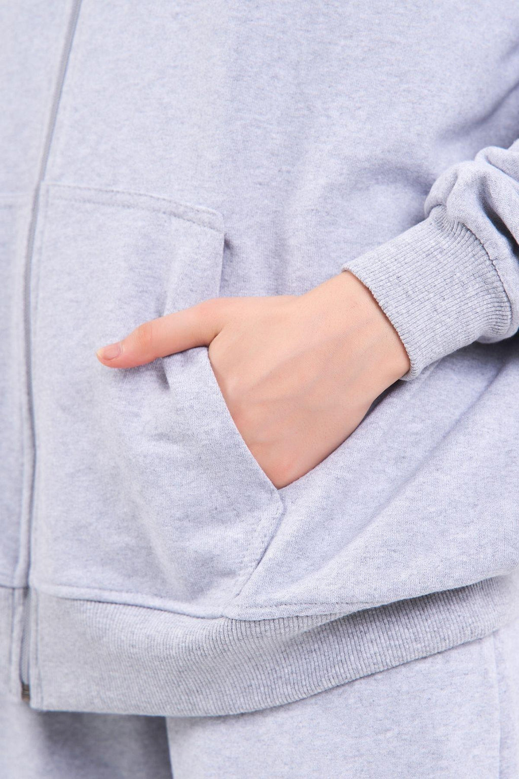 Kadın Gri Normal Kalıp Basic Beli Lastikli Kapüşonlu Oversize Mevsimlik Alt Üst Eşofman Takımı CMRE7367