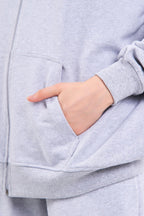 Kadın Gri Normal Kalıp Basic Beli Lastikli Kapüşonlu Oversize Mevsimlik Alt Üst Eşofman Takımı CMRE7367