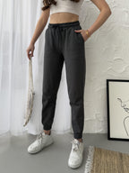 Antrasit Pamuklu Paçası Lastikli Rahat Kalın Jogger Cepli Kadın Eşofman Altı CMRB95