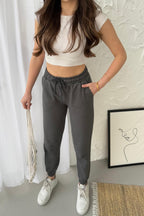 Antrasit Pamuklu Paçası Lastikli Rahat Kalın Jogger Cepli Kadın Eşofman Altı CMRB95