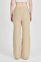 Kadın Bej Yüksek Bel Bol Paça Kaşkorse Fitilli Cepli Pantolon Eşofman Altı CMRB104