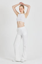 Kadın Ekru Yüksek Bel Bol Paça Kaşkorse Fitilli Cepli Pantolon Eşofman Altı CMRB104