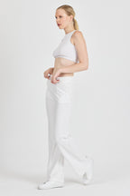 Kadın Ekru Yüksek Bel Bol Paça Kaşkorse Fitilli Cepli Pantolon Eşofman Altı CMRB104