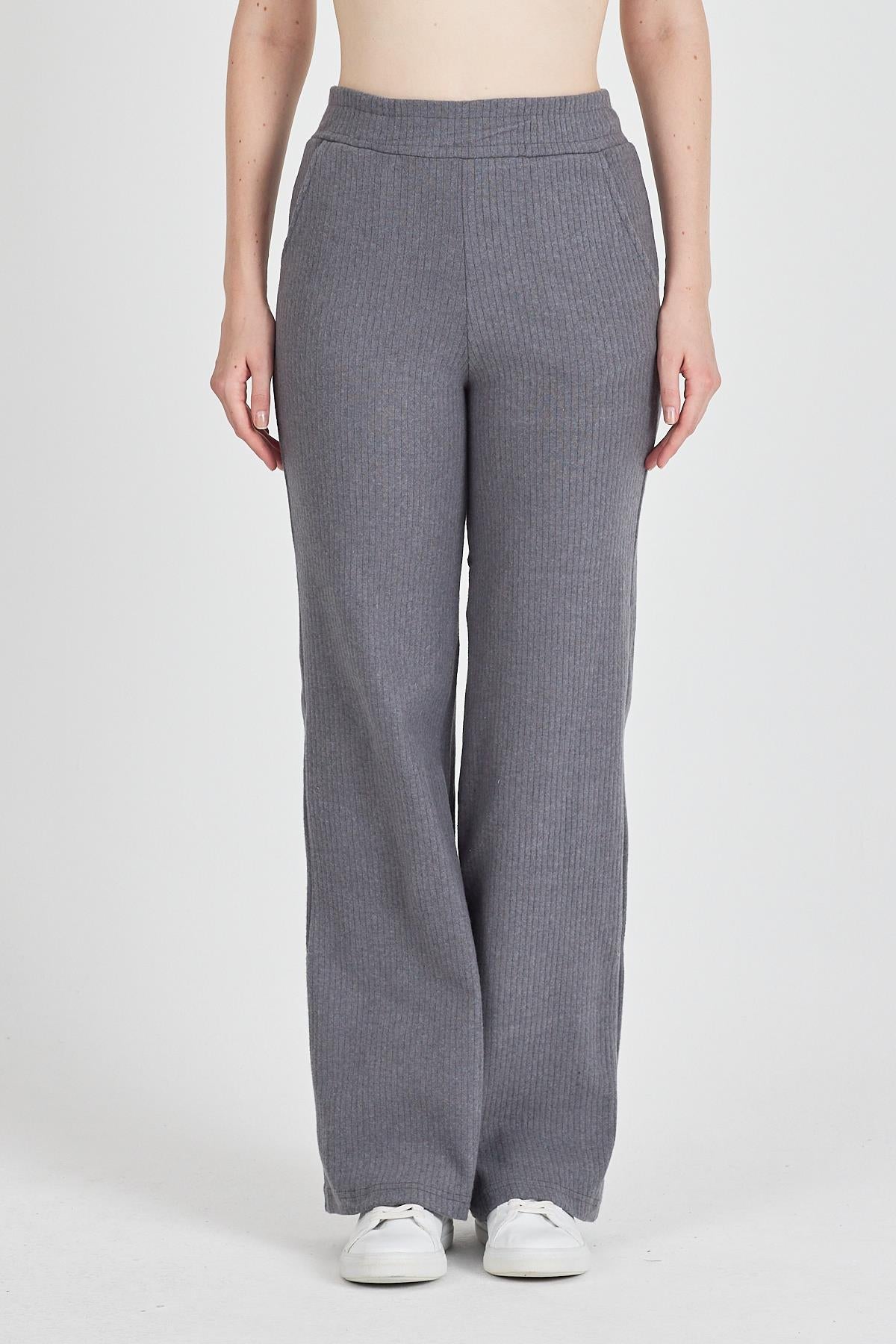 Kadın Füme Yüksek Bel Bol Paça Kaşkorse Fitilli Cepli Pantolon Eşofman Altı CMRB104