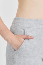 Kadın Gri Yüksek Bel Bol Paça Kaşkorse Fitilli Cepli Pantolon Eşofman Altı CMRB104