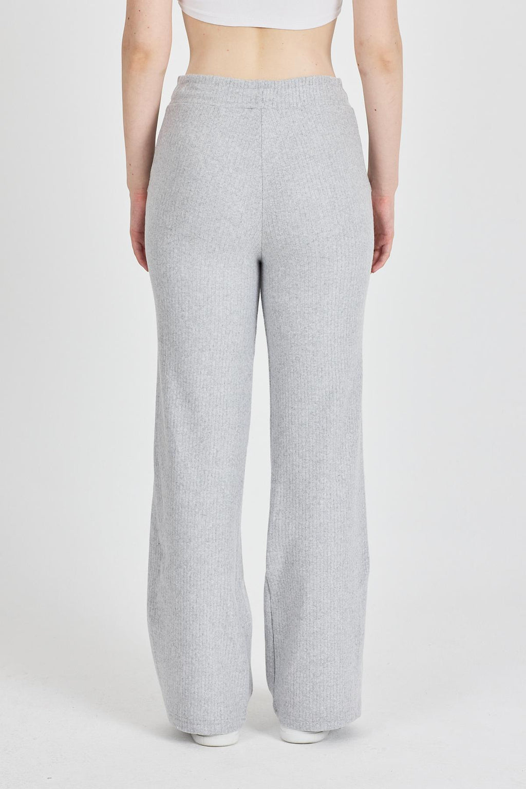 Kadın Gri Yüksek Bel Bol Paça Kaşkorse Fitilli Cepli Pantolon Eşofman Altı CMRB104