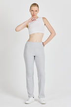 Kadın Gri Yüksek Bel Fitilli Bol Paça Günlük İnce Eşofman Altı Pijama