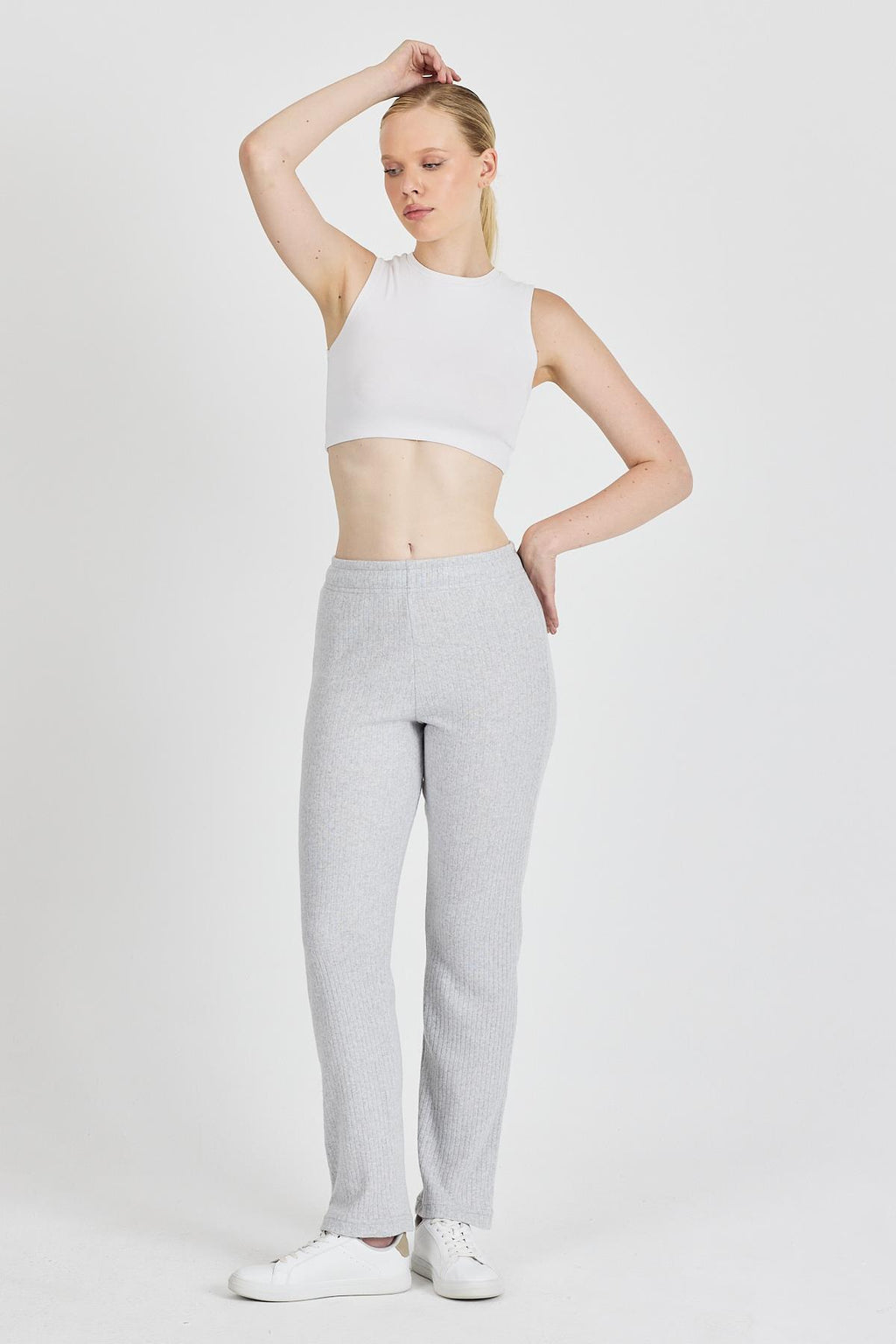 Kadın Gri Yüksek Bel Fitilli Bol Paça Günlük İnce Eşofman Altı Pijama