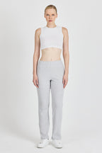 Kadın Gri Yüksek Bel Fitilli Bol Paça Günlük İnce Eşofman Altı Pijama