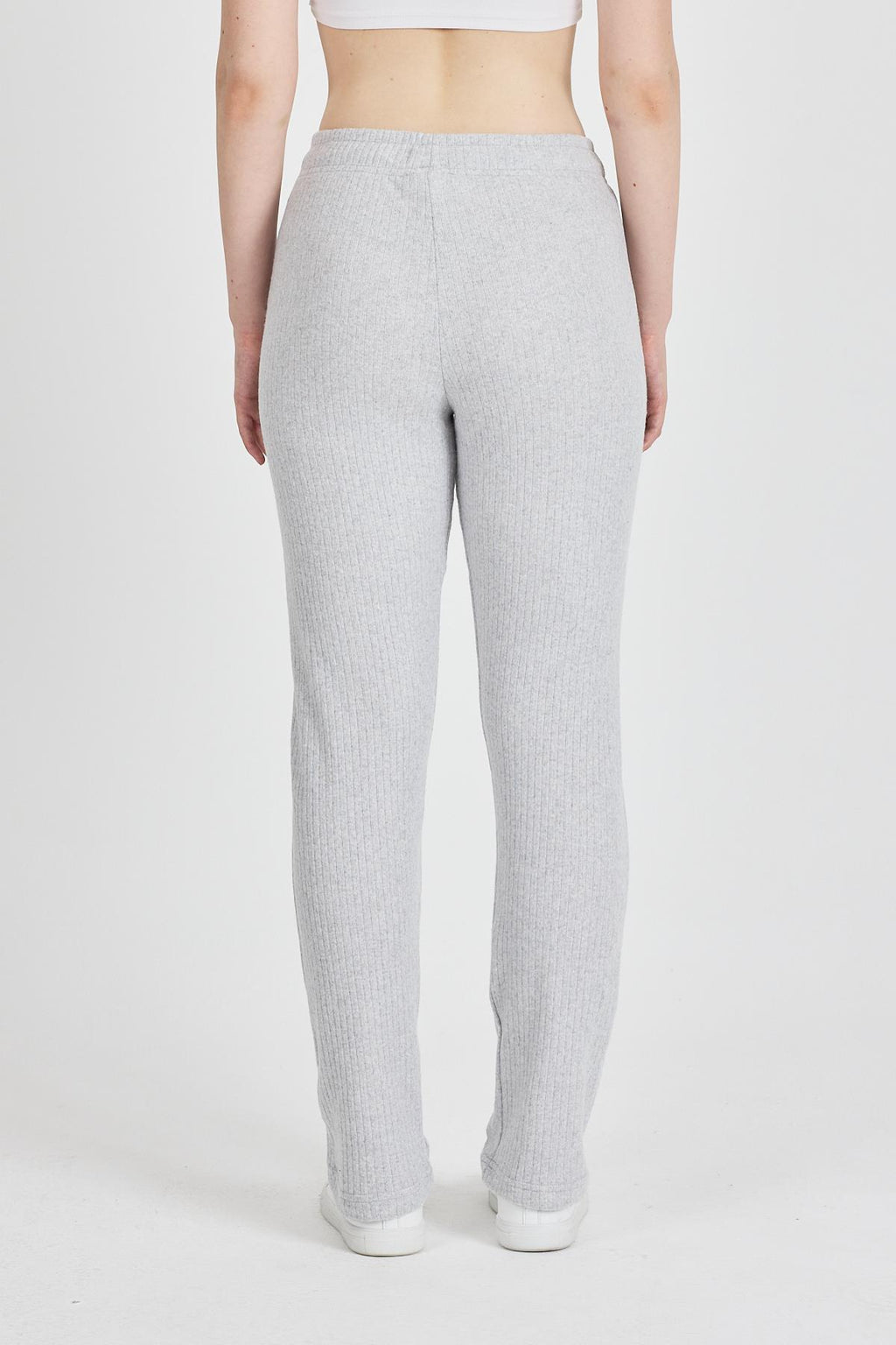 Kadın Gri Yüksek Bel Fitilli Bol Paça Günlük İnce Eşofman Altı Pijama