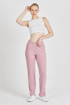 Kadın Gül Kurusu Yüksek Bel Fitilli Bol Paça Günlük İnce Eşofman Altı Pijama