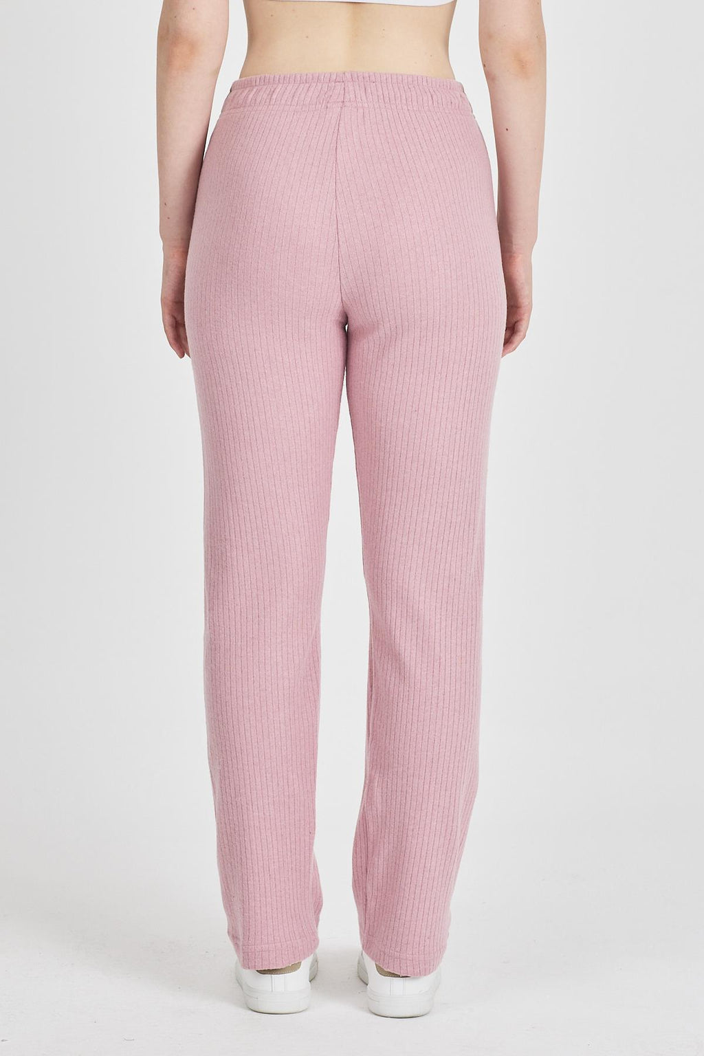 Kadın Gül Kurusu Yüksek Bel Fitilli Bol Paça Günlük İnce Eşofman Altı Pijama