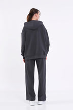 Kadın Antrasit Normal Kalıp Basic Beli Lastikli Kapüşonlu Oversize Mevsimlik Alt Üst Eşofman Takımı CMRE7367