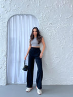 Siyah-Antrasit Kadın Mevsimlik Salaş Geniş Paça Yüksek Bel 2'li Eşofman AltıC MRB102