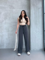 Siyah-Antrasit Kadın Mevsimlik Salaş Geniş Paça Yüksek Bel 2'li Eşofman AltıC MRB102