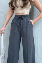 Siyah-Antrasit Kadın Mevsimlik Salaş Geniş Paça Yüksek Bel 2'li Eşofman AltıC MRB102