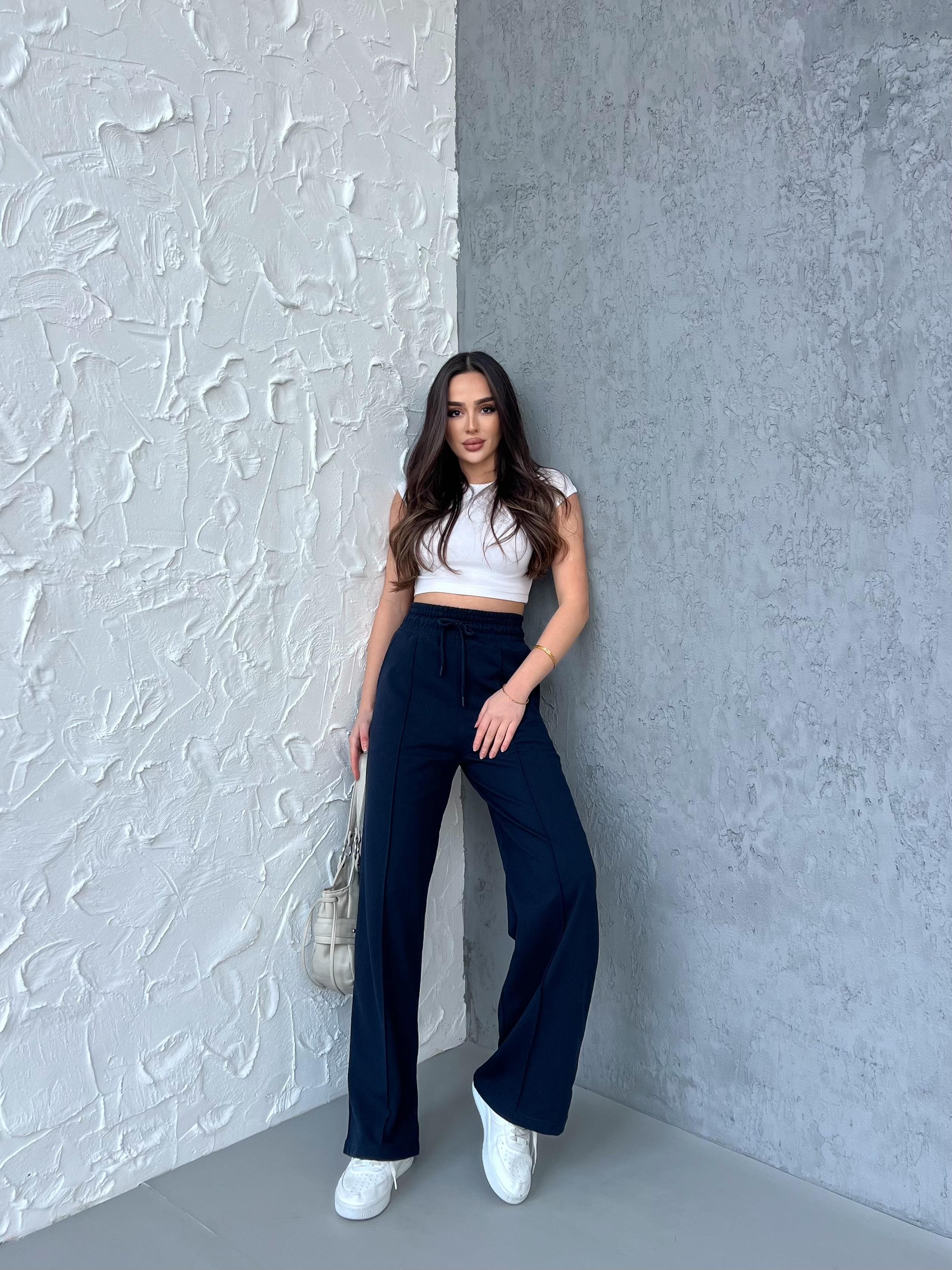 Siyah-Antrasit Kadın Mevsimlik Salaş Geniş Paça Yüksek Bel 2'li Eşofman AltıC MRB102