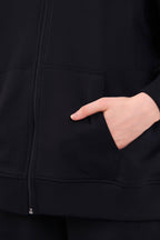 Kadın Siyah Normal Kalıp Basic Beli Lastikli Kapüşonlu Oversize Mevsimlik Alt Üst Eşofman Takımı CMRE7367