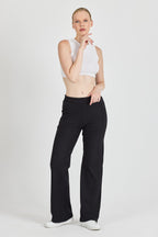 Kadın Siyah Yüksek Bel Bol Paça Kaşkorse Fitilli Cepli Pantolon Eşofman Altı CMRB104