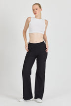 Kadın Siyah Yüksek Bel Bol Paça Kaşkorse Fitilli Cepli Pantolon Eşofman Altı CMRB104