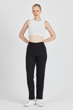 Kadın Siyah Yüksek Bel Fitilli Bol Paça Günlük İnce Eşofman Altı Pijama