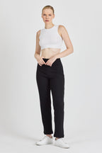 Kadın Siyah Yüksek Bel Fitilli Bol Paça Günlük İnce Eşofman Altı Pijama